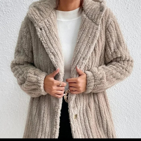 Casual Womens Button Front Hooded Teddy Coat - Picture 5 of 6